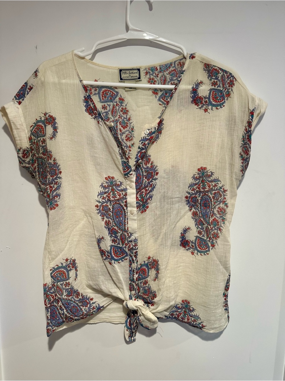 Lucky Brand by Peter Dunham Cream Paisley Tie-Front Blouse Size M